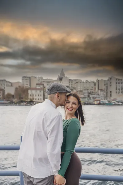 Couple Embracing by the Bosphorus Waterfront in Ortakoy